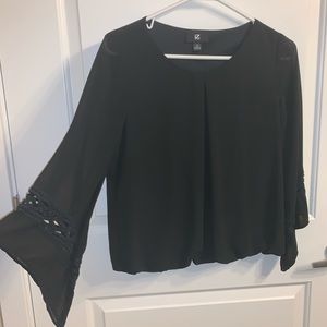 Black Flare Sleeve Blouse